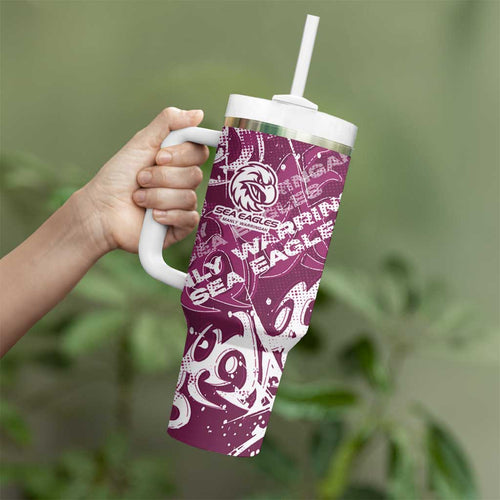 Personalized Manly Warringah Sea Eagles Rugby Tumbler With Handle Urban Street Graffiti Style - Distressed Splatter Elements