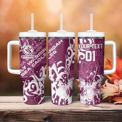 Personalized Manly Warringah Sea Eagles Rugby Tumbler With Handle Urban Street Graffiti Style - Distressed Splatter Elements