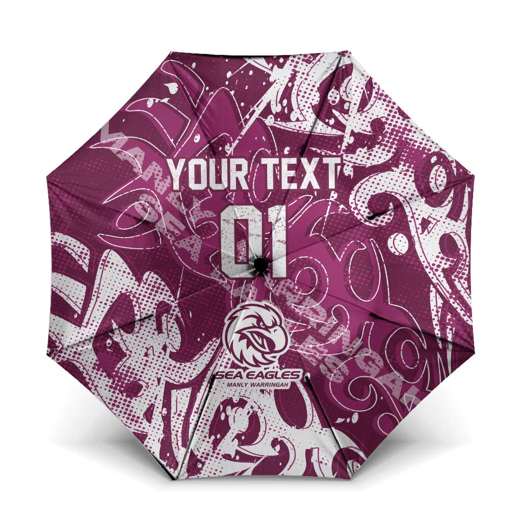 Personalized Manly Warringah Sea Eagles Rugby Umbrella Urban Street Graffiti Style - Distressed Splatter Elements