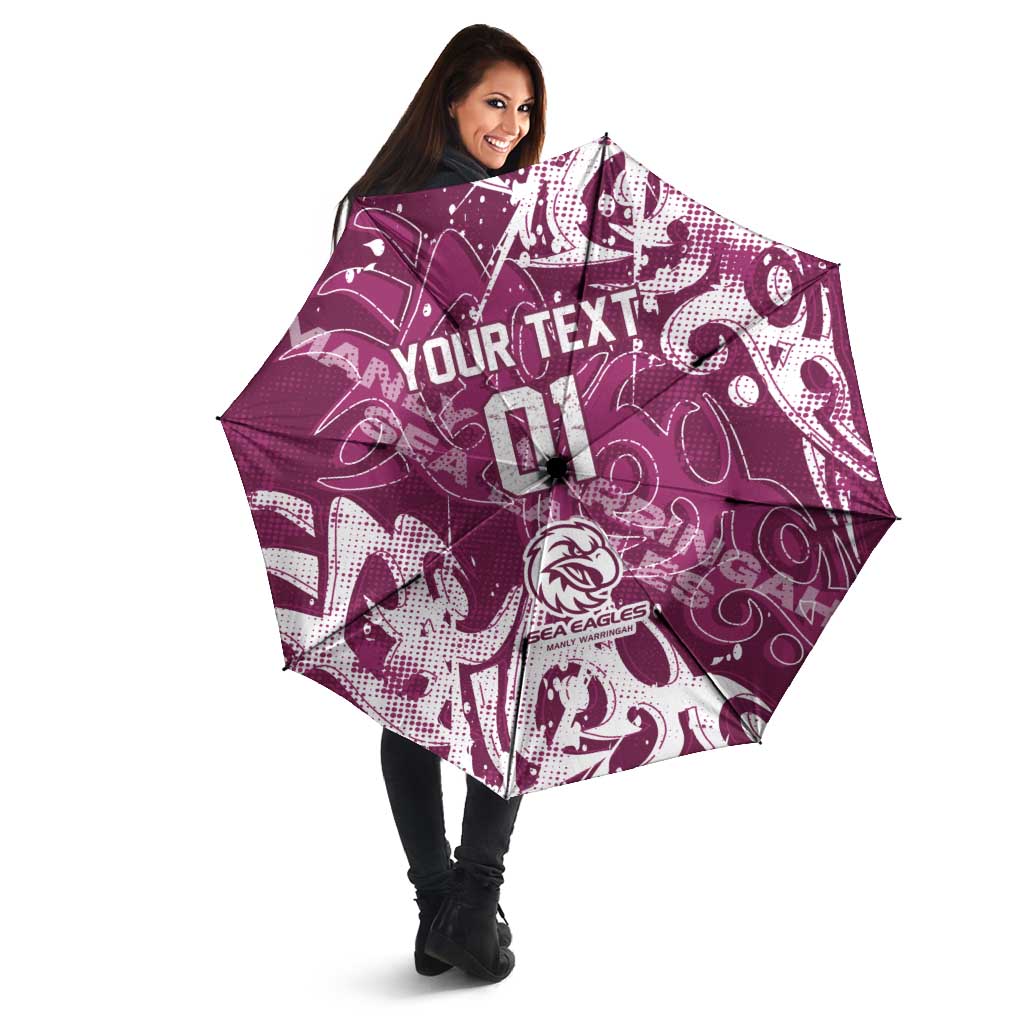 Personalized Manly Warringah Sea Eagles Rugby Umbrella Urban Street Graffiti Style - Distressed Splatter Elements