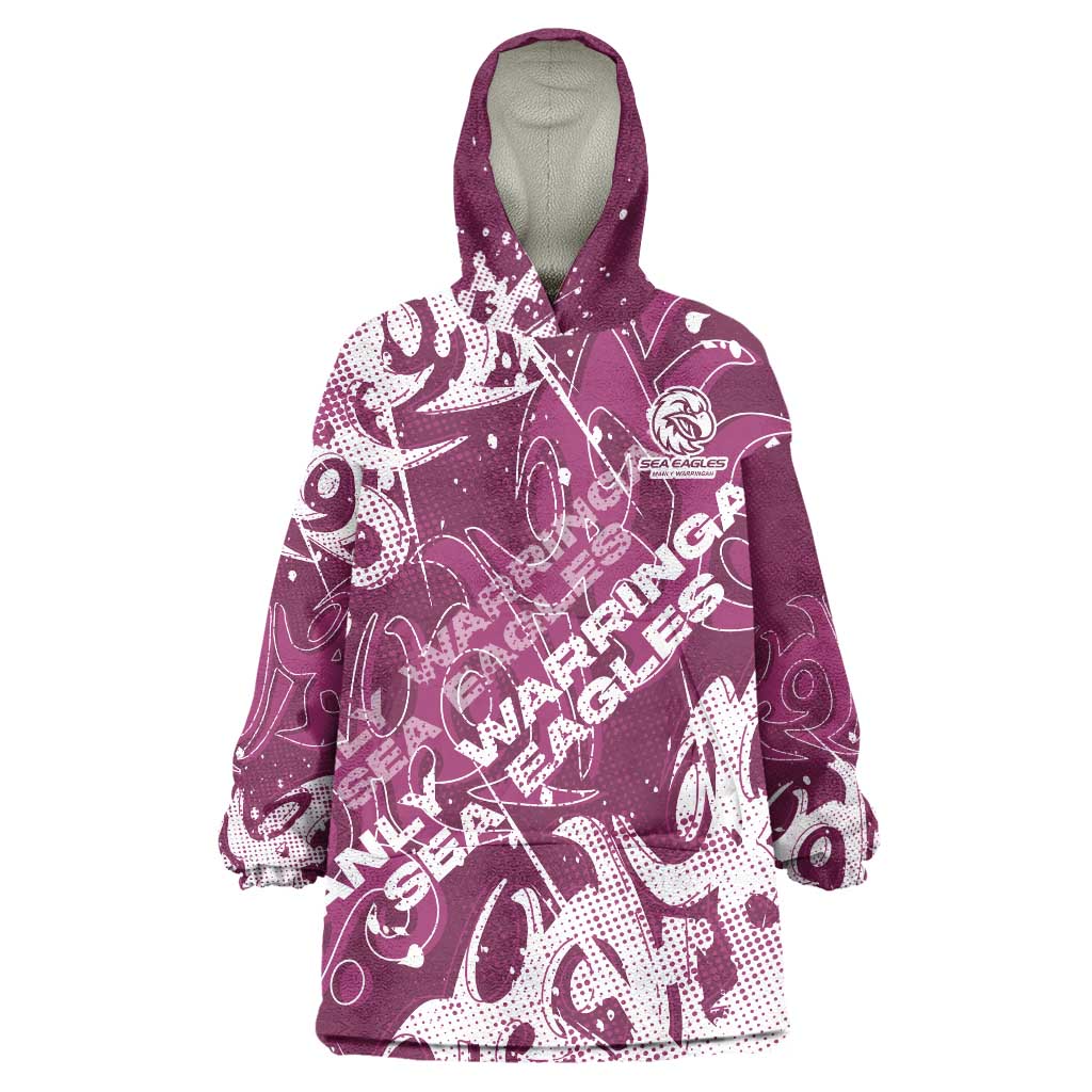 Personalized Manly Warringah Sea Eagles Rugby Wearable Blanket Hoodie Urban Street Graffiti Style - Distressed Splatter Elements