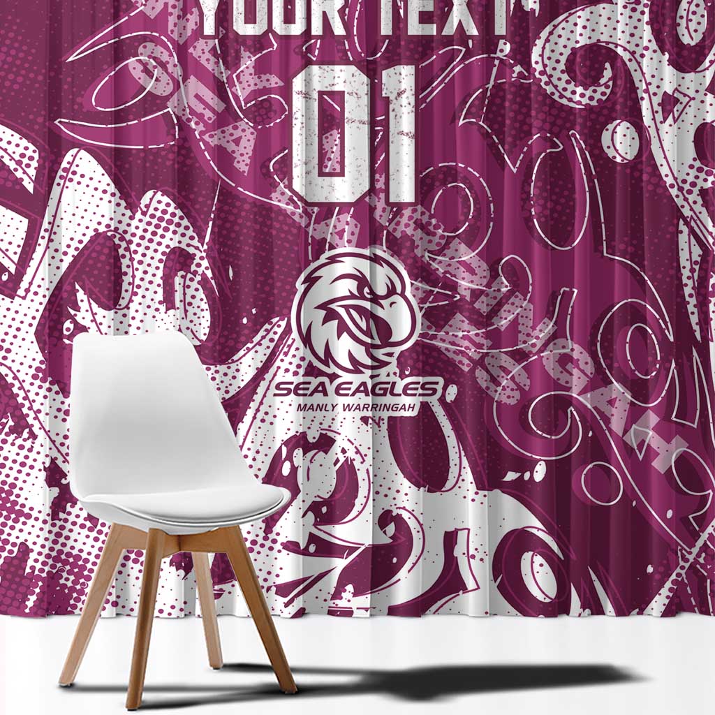 Personalized Manly Warringah Sea Eagles Rugby Window Curtain Urban Street Graffiti Style - Distressed Splatter Elements