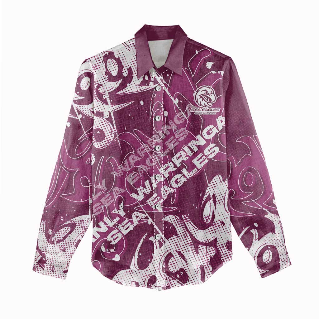 Personalized Manly Warringah Sea Eagles Rugby Women Casual Shirt Urban Street Graffiti Style - Distressed Splatter Elements