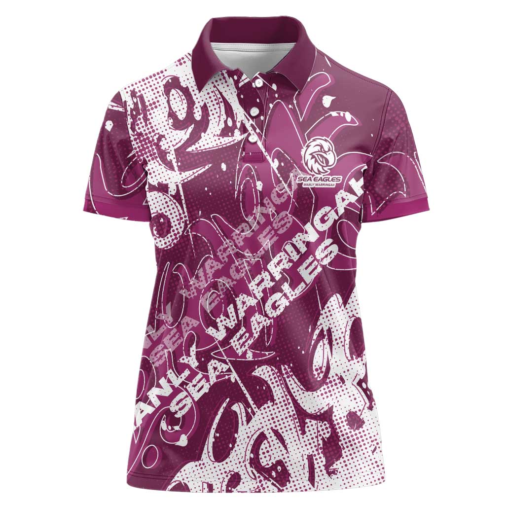 Personalized Manly Warringah Sea Eagles Rugby Women Polo Shirt Urban Street Graffiti Style - Distressed Splatter Elements