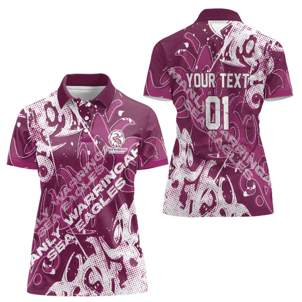 Personalized Manly Warringah Sea Eagles Rugby Women Polo Shirt Urban Street Graffiti Style - Distressed Splatter Elements
