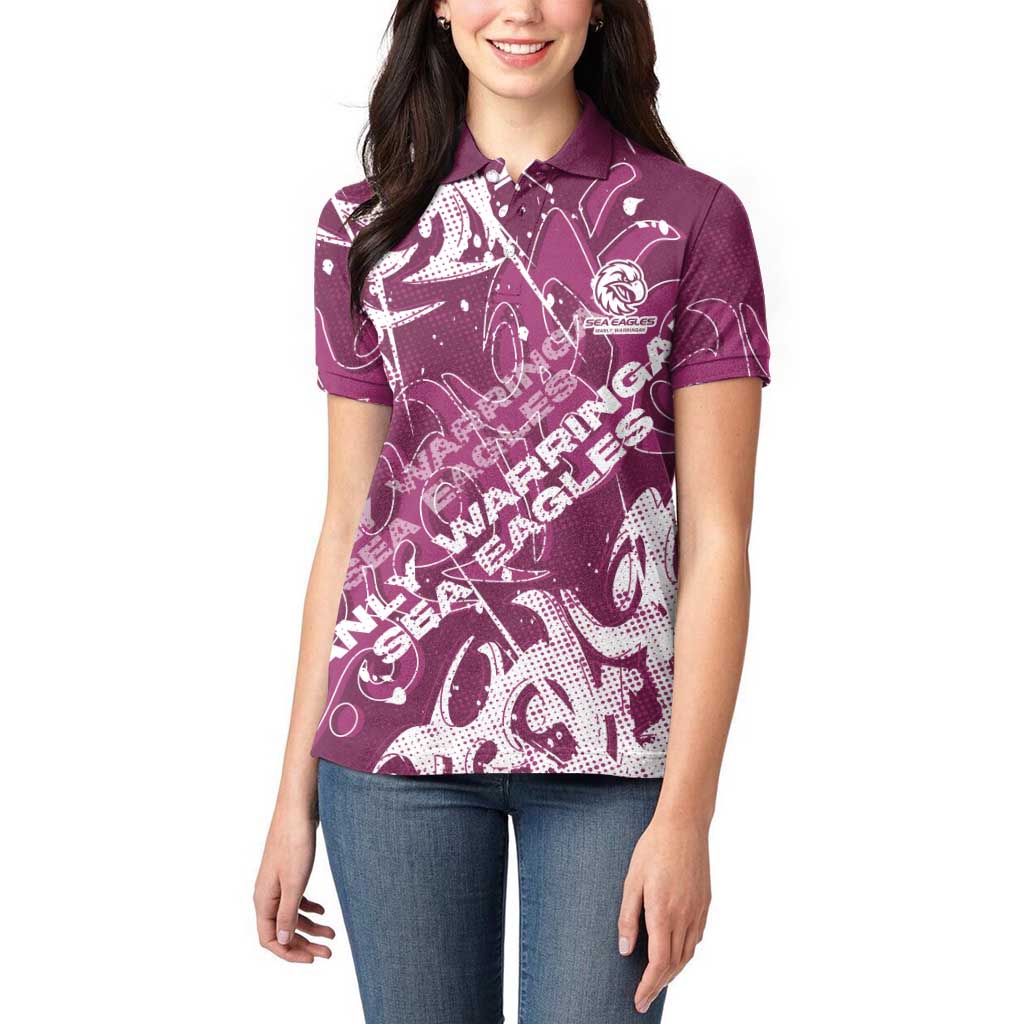 Personalized Manly Warringah Sea Eagles Rugby Women Polo Shirt Urban Street Graffiti Style - Distressed Splatter Elements