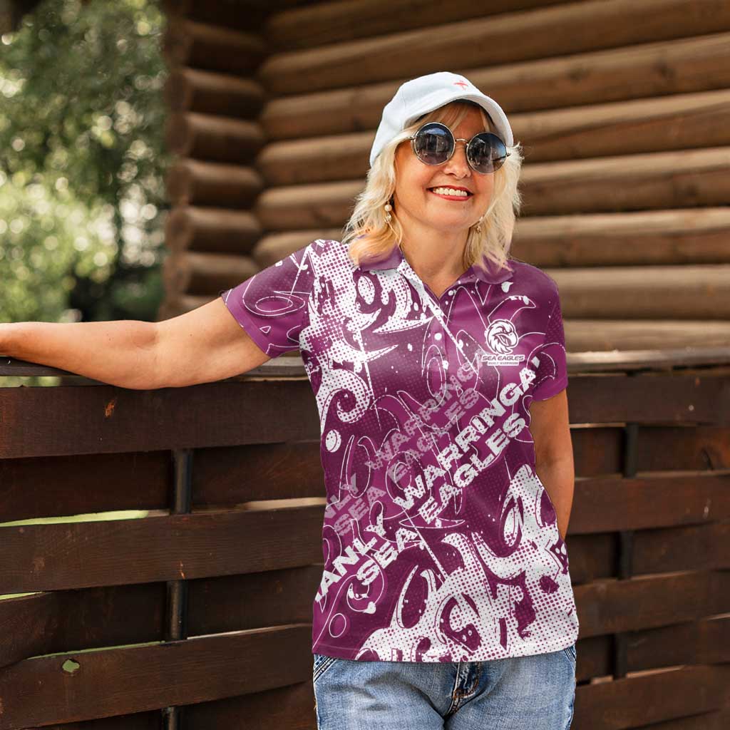 Personalized Manly Warringah Sea Eagles Rugby Women Polo Shirt Urban Street Graffiti Style - Distressed Splatter Elements