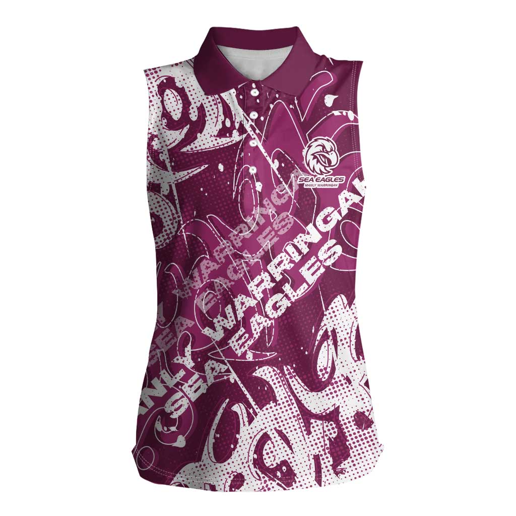 Personalized Manly Warringah Sea Eagles Rugby Women Sleeveless Polo Shirt Urban Street Graffiti Style - Distressed Splatter Elements