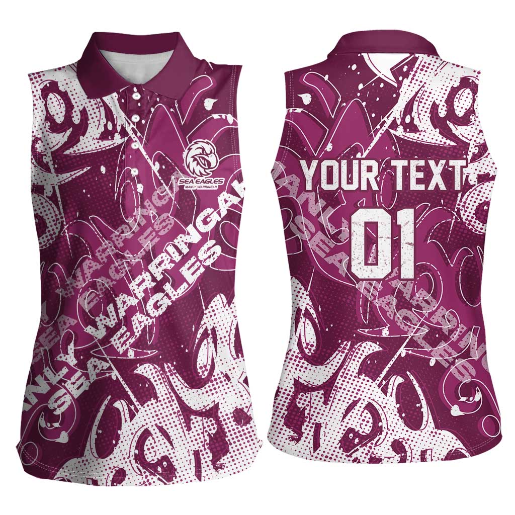 Personalized Manly Warringah Sea Eagles Rugby Women Sleeveless Polo Shirt Urban Street Graffiti Style - Distressed Splatter Elements