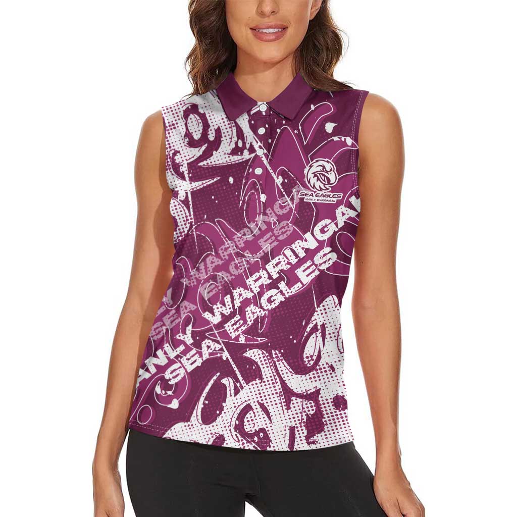 Personalized Manly Warringah Sea Eagles Rugby Women Sleeveless Polo Shirt Urban Street Graffiti Style - Distressed Splatter Elements