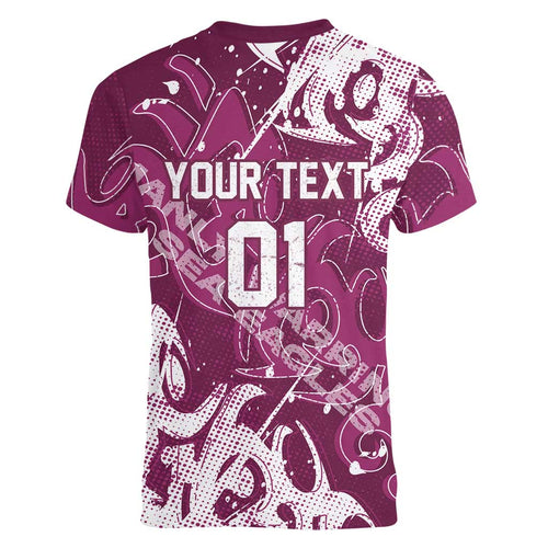 Personalized Manly Warringah Sea Eagles Rugby Women V-Neck T-Shirt Urban Street Graffiti Style - Distressed Splatter Elements