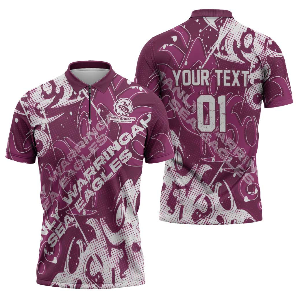 Personalized Manly Warringah Sea Eagles Rugby Zipper Polo Shirt Urban Street Graffiti Style - Distressed Splatter Elements
