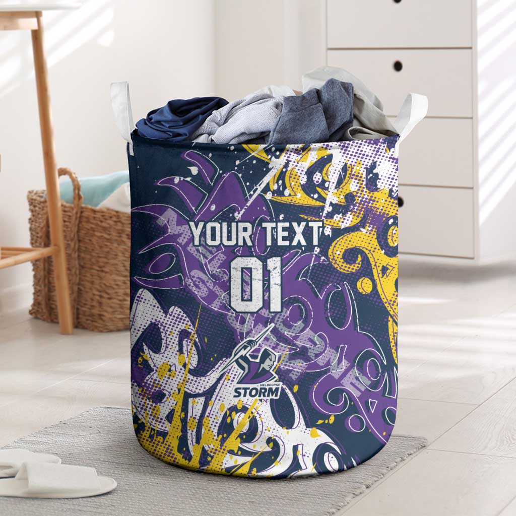 Personalized Melbourne Storm Rugby Laundry Basket Urban Street Graffiti Style - Distressed Splatter Elements
