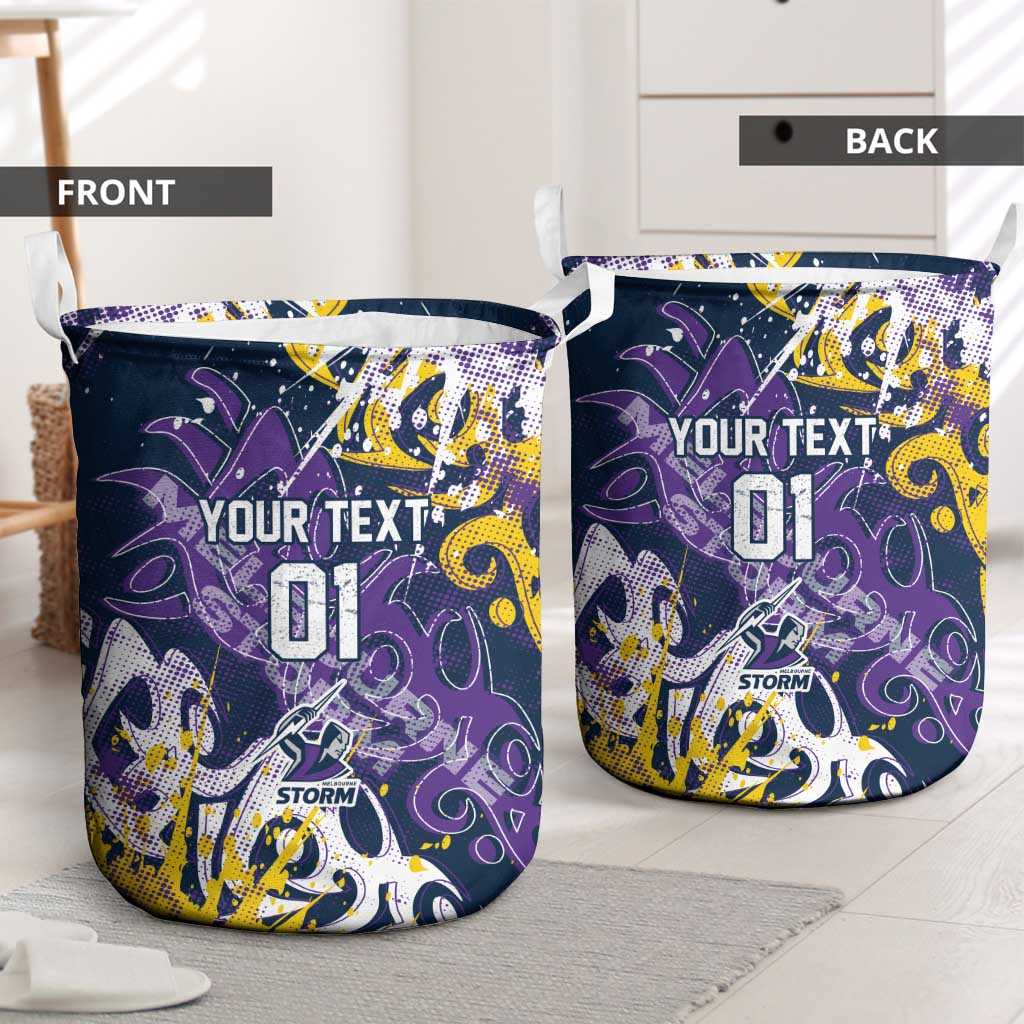 Personalized Melbourne Storm Rugby Laundry Basket Urban Street Graffiti Style - Distressed Splatter Elements