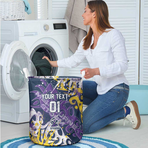 Personalized Melbourne Storm Rugby Laundry Basket Urban Street Graffiti Style - Distressed Splatter Elements
