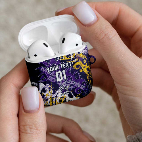 Personalized Melbourne Storm Rugby AirPods Case Urban Street Graffiti Style - Distressed Splatter Elements