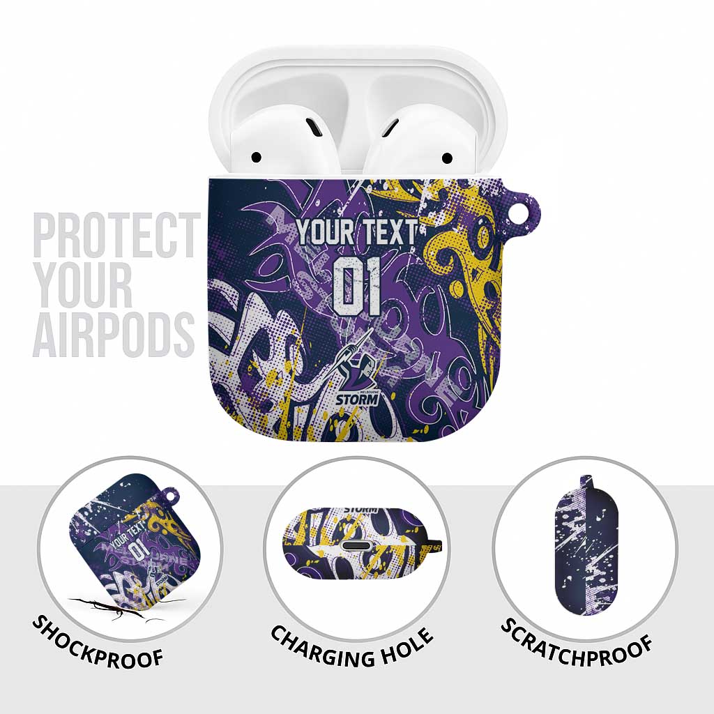 Personalized Melbourne Storm Rugby AirPods Case Urban Street Graffiti Style - Distressed Splatter Elements