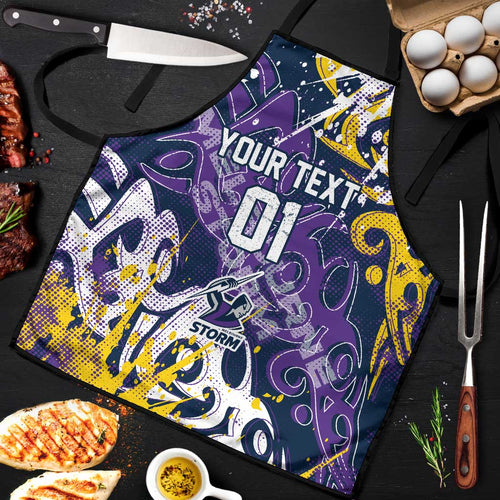 Personalized Melbourne Storm Rugby Apron Urban Street Graffiti Style - Distressed Splatter Elements