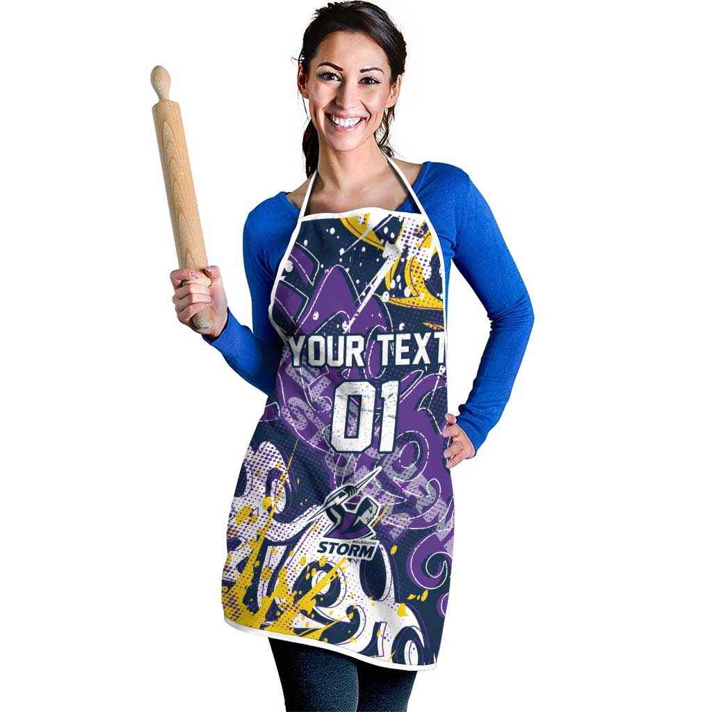 Personalized Melbourne Storm Rugby Apron Urban Street Graffiti Style - Distressed Splatter Elements