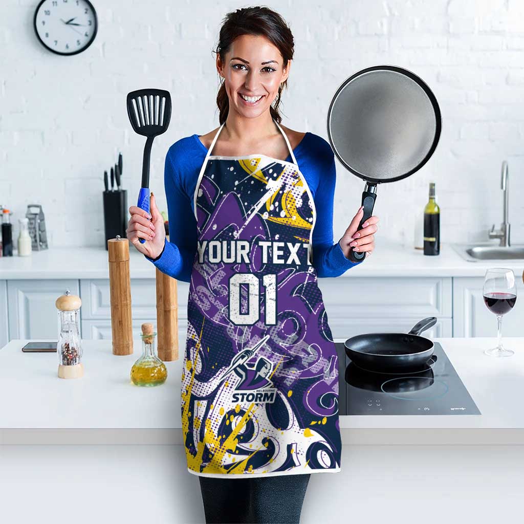 Personalized Melbourne Storm Rugby Apron Urban Street Graffiti Style - Distressed Splatter Elements