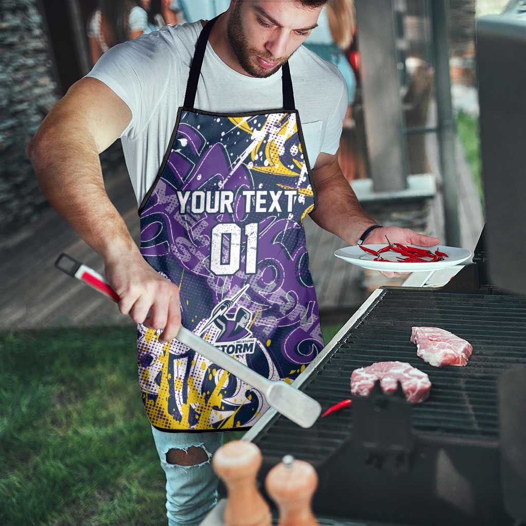 Personalized Melbourne Storm Rugby Apron Urban Street Graffiti Style - Distressed Splatter Elements