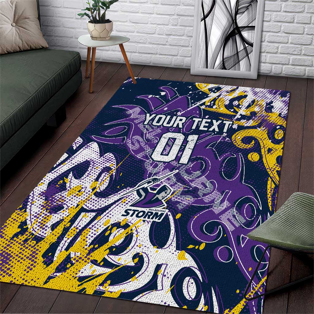 Personalized Melbourne Storm Rugby Area Rug Urban Street Graffiti Style - Distressed Splatter Elements