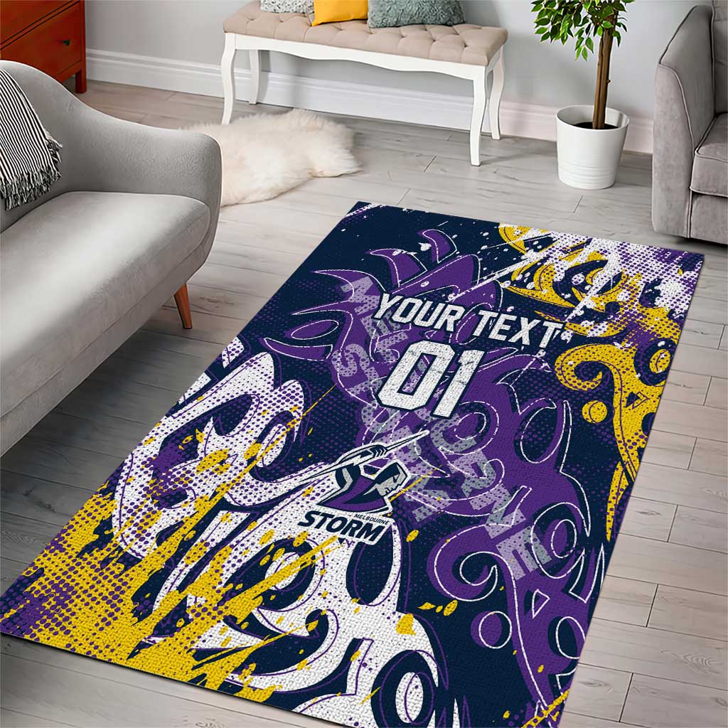 Personalized Melbourne Storm Rugby Area Rug Urban Street Graffiti Style - Distressed Splatter Elements