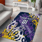 Personalized Melbourne Storm Rugby Area Rug Urban Street Graffiti Style - Distressed Splatter Elements