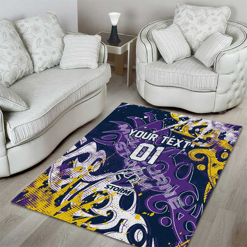 Personalized Melbourne Storm Rugby Area Rug Urban Street Graffiti Style - Distressed Splatter Elements