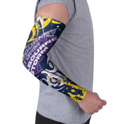 Personalized Melbourne Storm Rugby Arm Sleeves Urban Street Graffiti Style - Distressed Splatter Elements