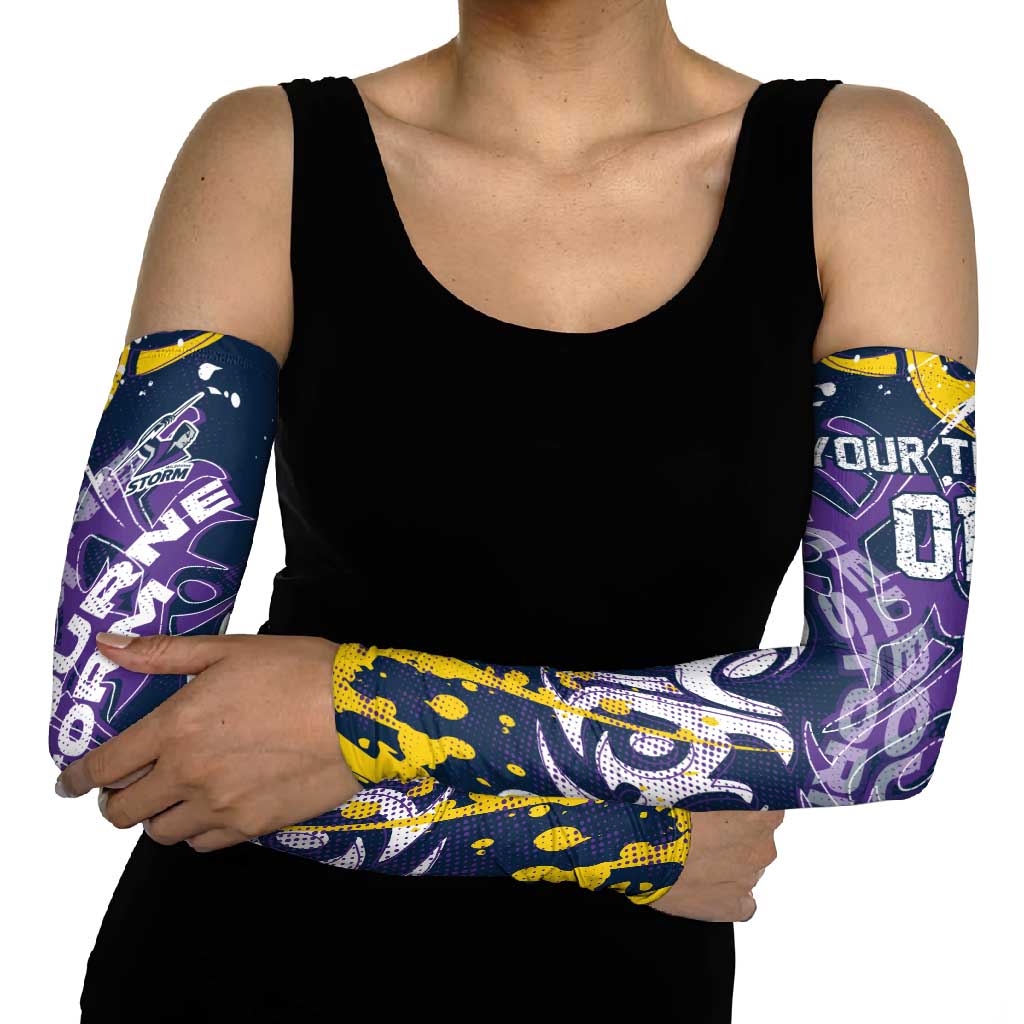 Personalized Melbourne Storm Rugby Arm Sleeves Urban Street Graffiti Style - Distressed Splatter Elements