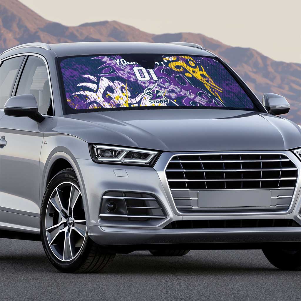 Personalized Melbourne Storm Rugby Auto Sun Shade Urban Street Graffiti Style - Distressed Splatter Elements
