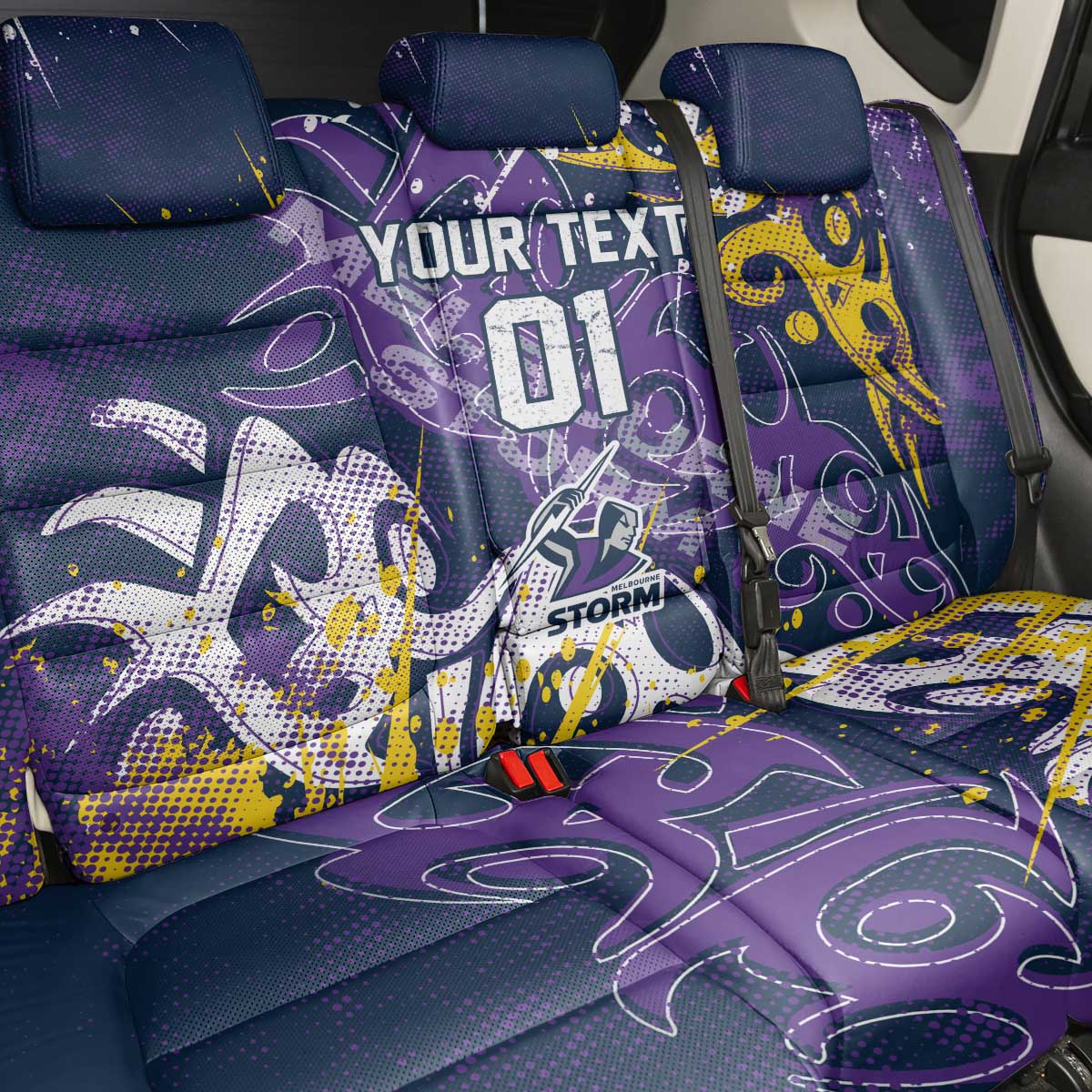 Personalized Melbourne Storm Rugby Back Car Seat Cover Urban Street Graffiti Style - Distressed Splatter Elements