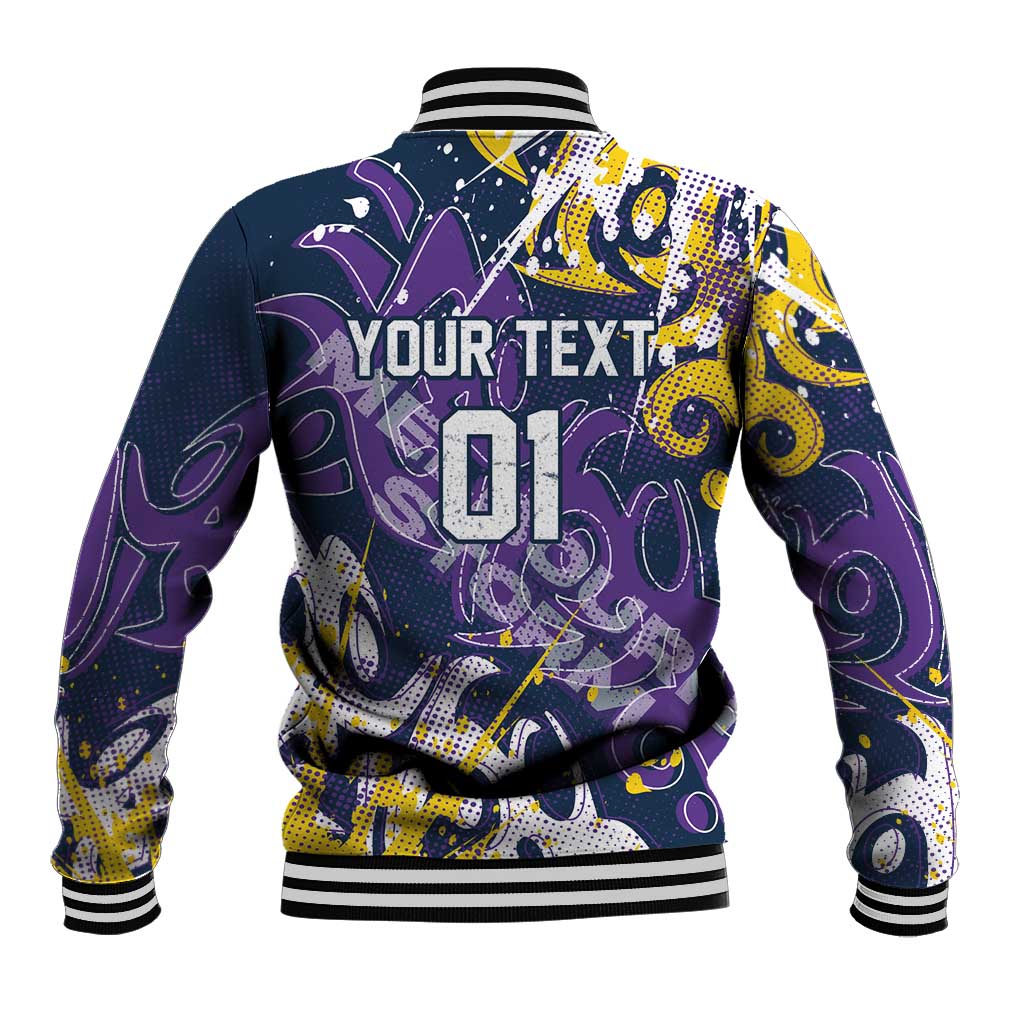 Personalized Melbourne Storm Rugby Baseball Jacket Urban Street Graffiti Style - Distressed Splatter Elements