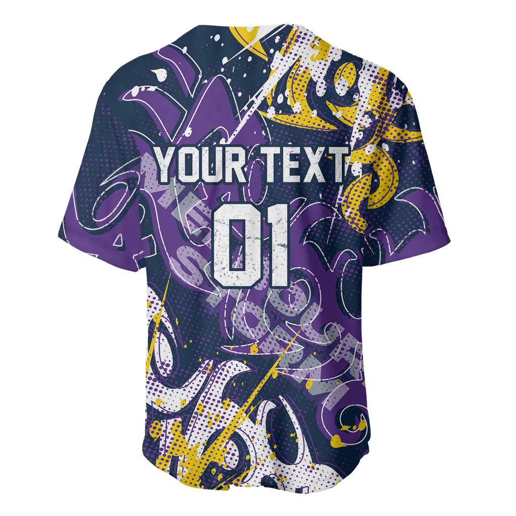 Personalized Melbourne Storm Rugby Baseball Jersey Urban Street Graffiti Style - Distressed Splatter Elements
