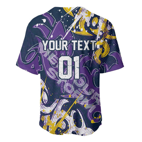 Personalized Melbourne Storm Rugby Baseball Jersey Urban Street Graffiti Style - Distressed Splatter Elements
