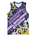 Personalized Melbourne Storm Rugby Basketball Jersey Urban Street Graffiti Style - Distressed Splatter Elements