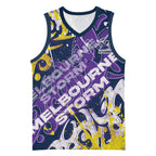 Personalized Melbourne Storm Rugby Basketball Jersey Urban Street Graffiti Style - Distressed Splatter Elements