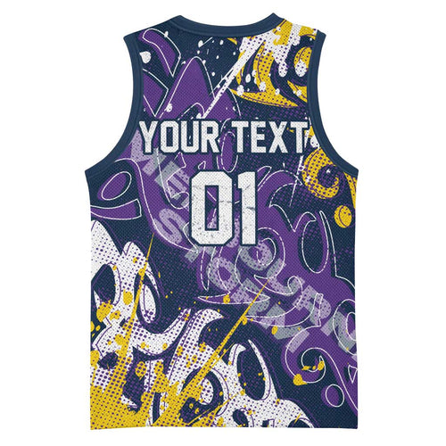 Personalized Melbourne Storm Rugby Basketball Jersey Urban Street Graffiti Style - Distressed Splatter Elements