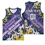 Personalized Melbourne Storm Rugby Basketball Jersey Urban Street Graffiti Style - Distressed Splatter Elements