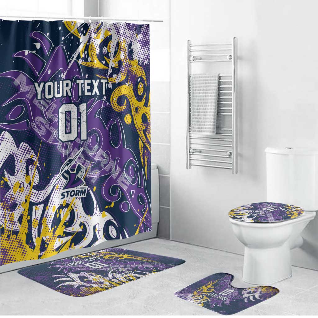 Personalized Melbourne Storm Rugby Bathroom Set Urban Street Graffiti Style - Distressed Splatter Elements