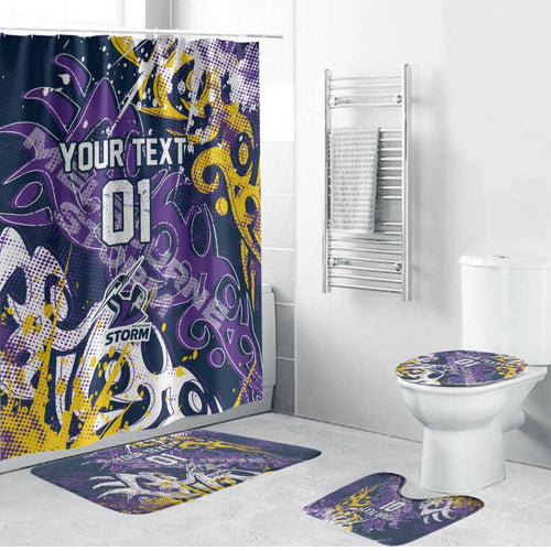 Personalized Melbourne Storm Rugby Bathroom Set Urban Street Graffiti Style - Distressed Splatter Elements