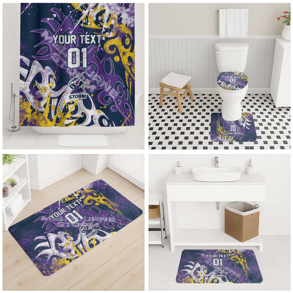 Personalized Melbourne Storm Rugby Bathroom Set Urban Street Graffiti Style - Distressed Splatter Elements