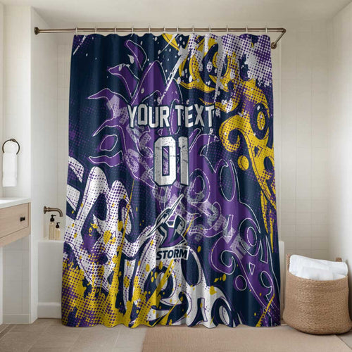 Personalized Melbourne Storm Rugby Bathroom Set Urban Street Graffiti Style - Distressed Splatter Elements