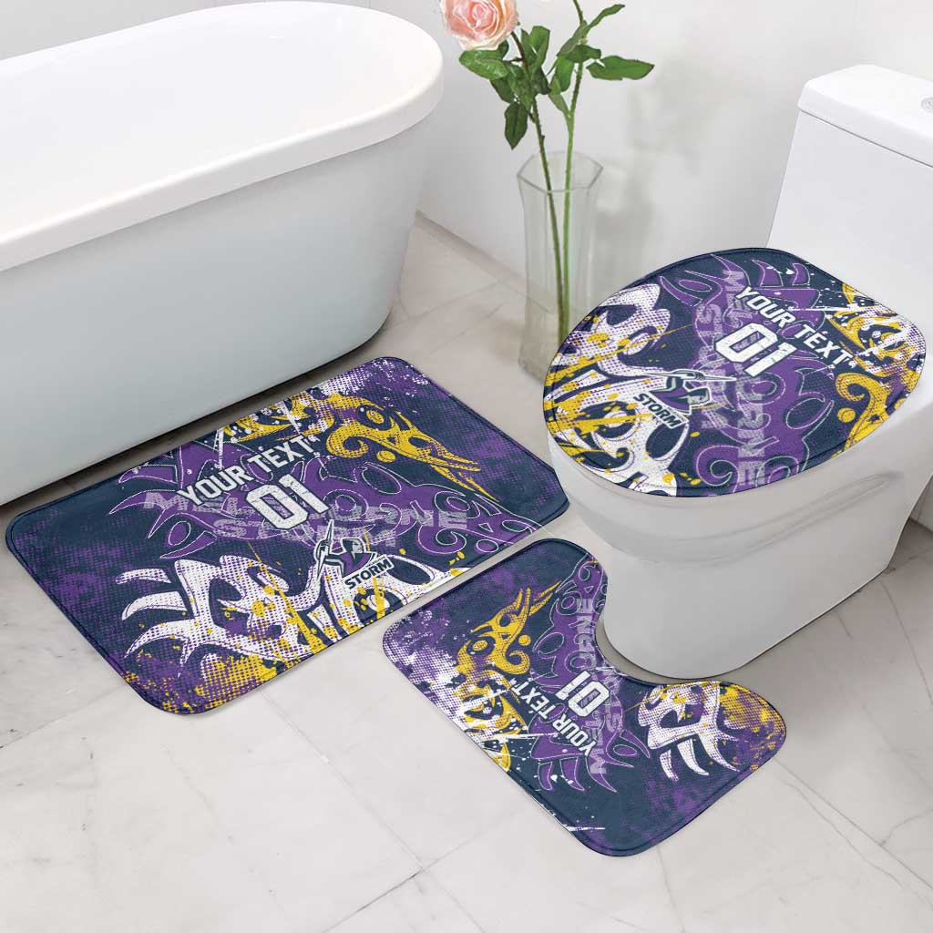 Personalized Melbourne Storm Rugby Bathroom Set Urban Street Graffiti Style - Distressed Splatter Elements
