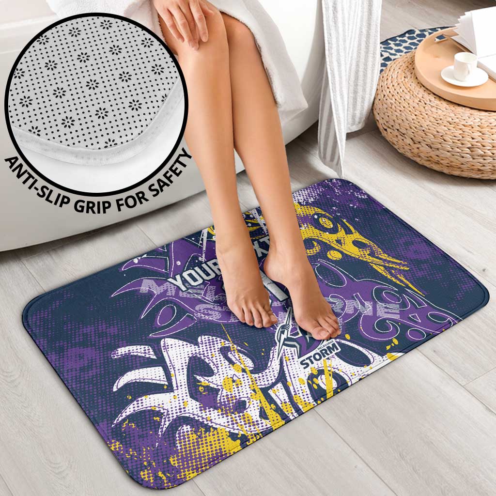 Personalized Melbourne Storm Rugby Bathroom Set Urban Street Graffiti Style - Distressed Splatter Elements