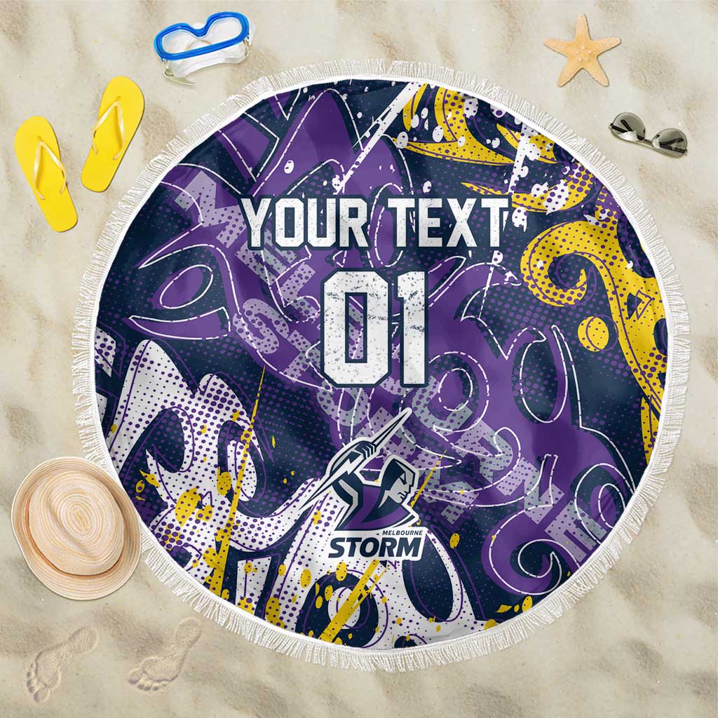 Personalized Melbourne Storm Rugby Beach Blanket Urban Street Graffiti Style - Distressed Splatter Elements