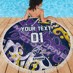 Personalized Melbourne Storm Rugby Beach Blanket Urban Street Graffiti Style - Distressed Splatter Elements