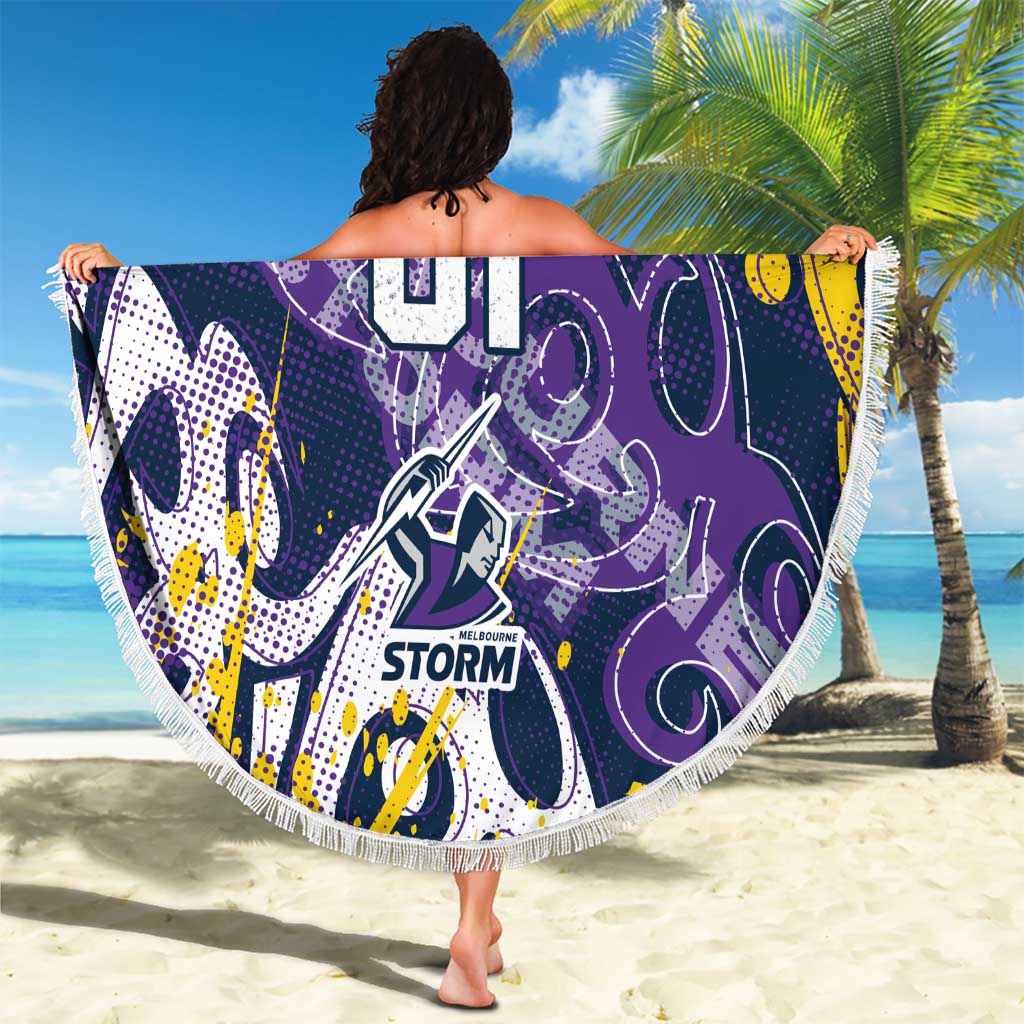 Personalized Melbourne Storm Rugby Beach Blanket Urban Street Graffiti Style - Distressed Splatter Elements