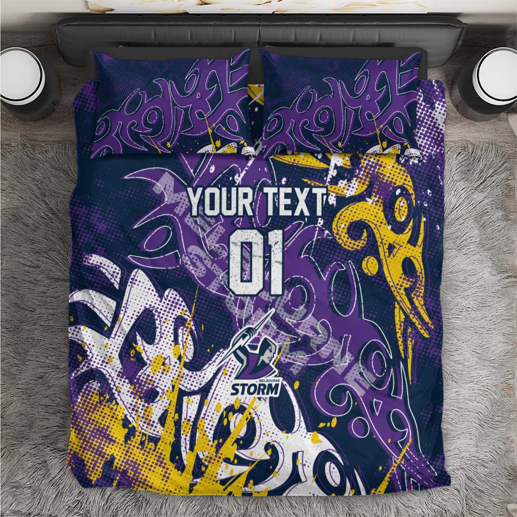 Personalized Melbourne Storm Rugby Bedding Set Urban Street Graffiti Style - Distressed Splatter Elements